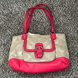 Vintage Coach Campbell Abby COACH Khaki & Pink Signature Hobo Shoulder Bag